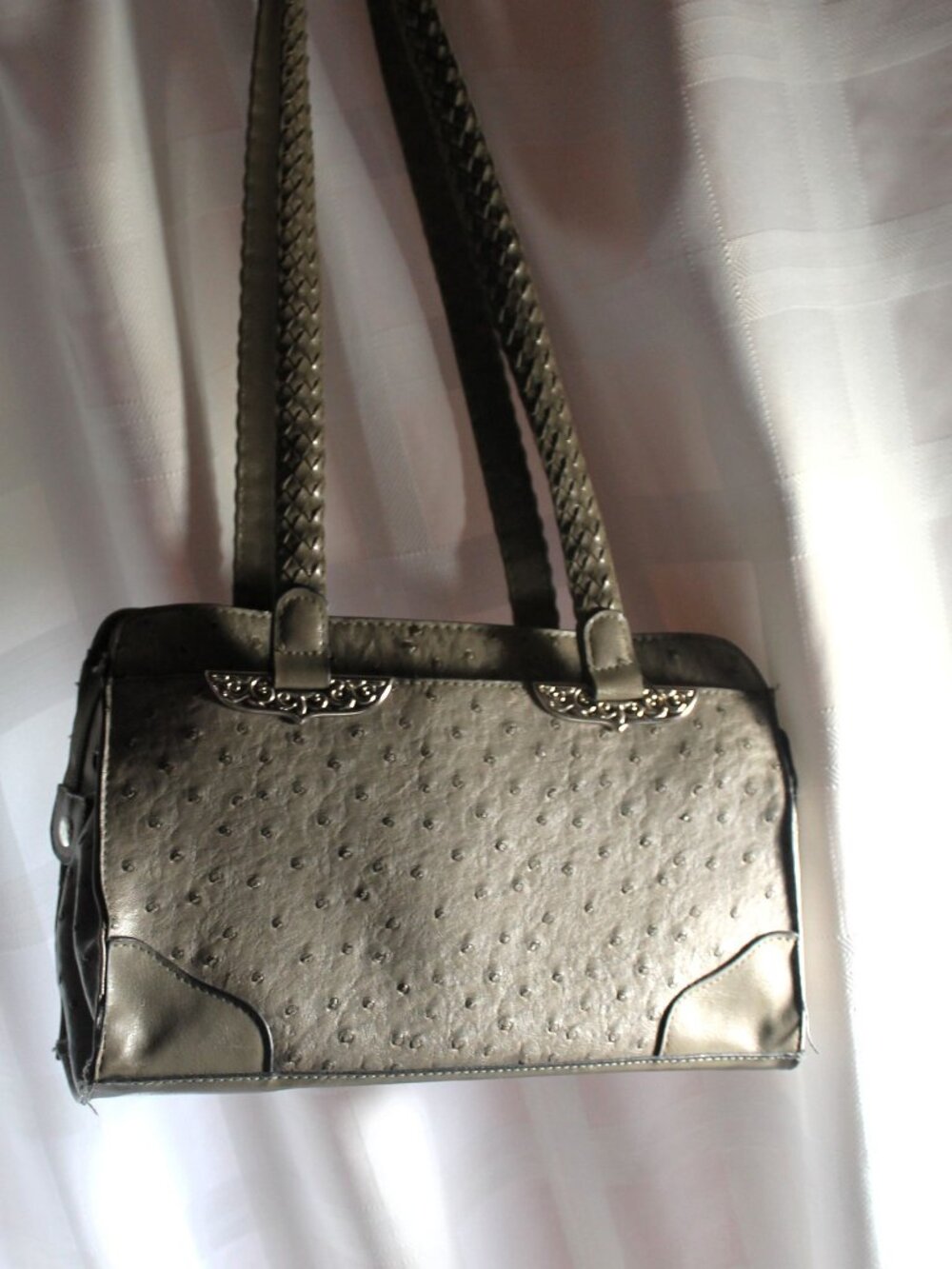 Vintage Bueno Taupe Faux Ostrich Shoulder Bag Western Style